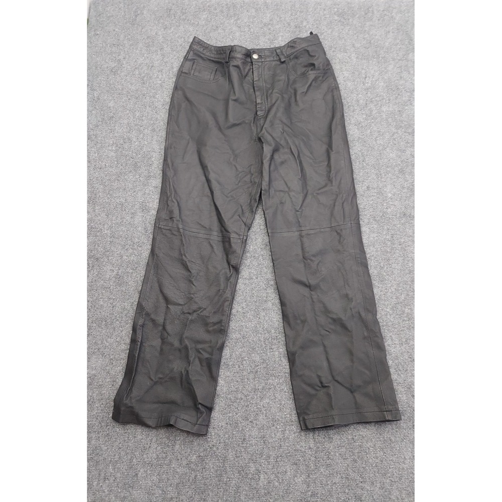 Vtg Newport News Styleworks Leather Pants Womens 14 Black Straight Leg Genuine